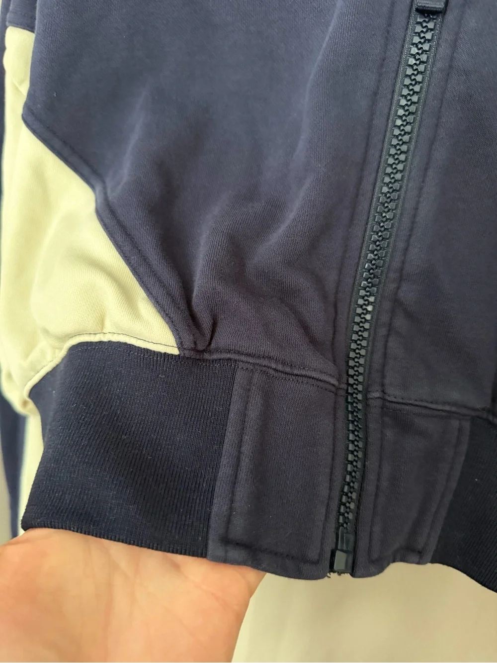 Fabletics Navy Blue & Cream Colorblock Full-Zip Jacket